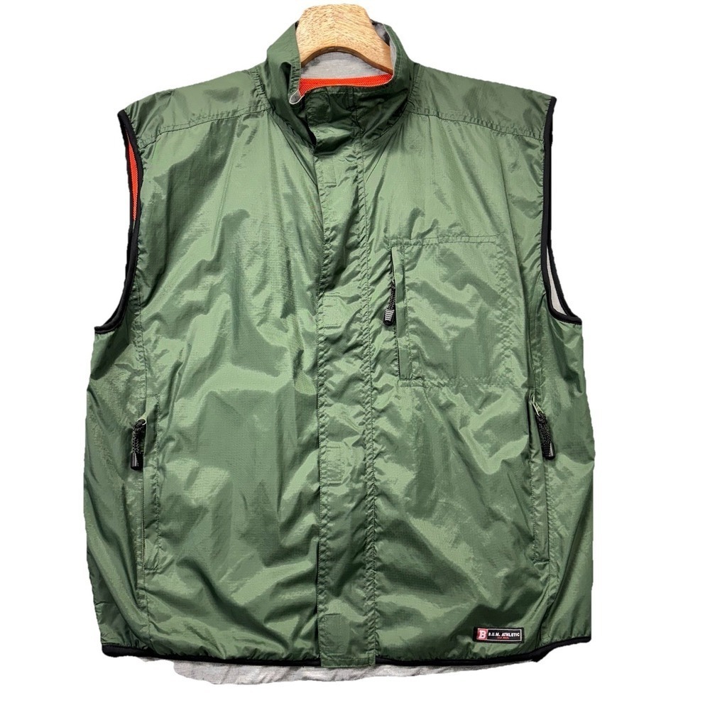 Vintage‎ BUM Tech Vest Mens L Green Nylon RipStop Hiking Outdoors 90s y2k Active
